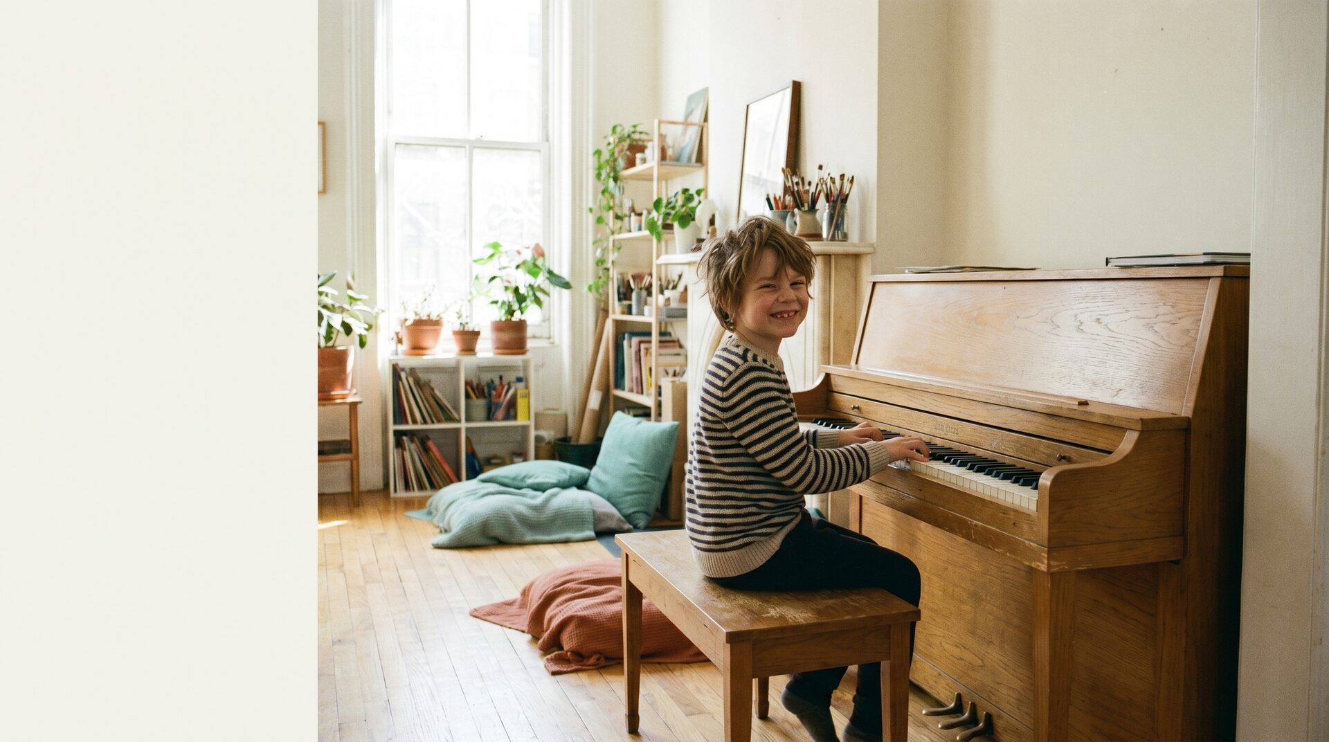 A child at the piano during a music class