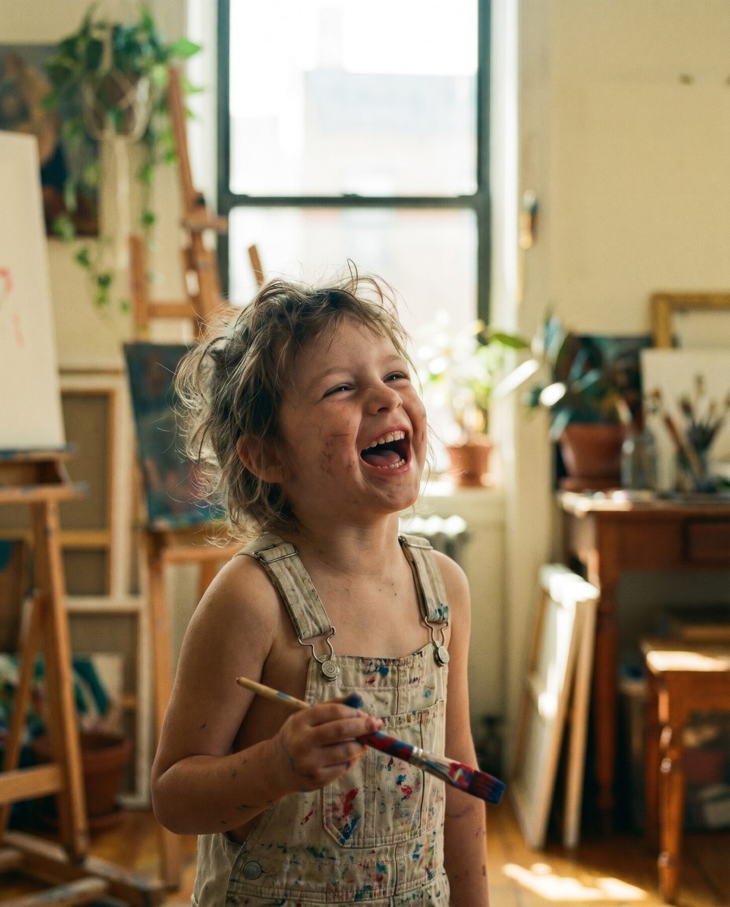 A child smiling at the studio